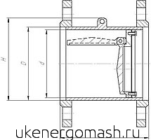 Чертеж Клапана обратного 19С11НЖ (19ЛС11НЖ, 19НЖ11НЖ) фланцевого Череж Клапана обратного 19С11НЖ (19ЛС11НЖ, 19НЖ11НЖ) фланцевого